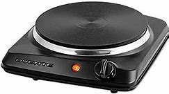 OVENTE Electric Countertop Single Burner, 1000W Cooktop with 7.25 Inch Cast Iron Hot Plate, 5 Level Temperature Control, Compact Cooking Stove and Easy to Clean Stainless Steel Base, Black BGS101B
