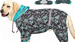 LovinPet Large Breed Dog Onesie Pajamas - UV & Wound Care, Dog Anxiety Relief, Dog Jammies, Reflective Stripe, Butterflies and Rings Black/Green Print, Post Surgery Pet PJ's /2XL