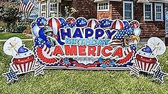 3x6 Foot 4th of July Decorations Outdoor - Happy Birthday America Oversized EZ Yard Cards - 7 Pieces, Patriotic Yard Signs Include Stakes