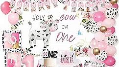 Holy Cow I’m One Birthday Decorations Girl, Cow First Birthday Party Decorations, First Birthday Decoration for Girl, Farmhouse Animal Cow First Birthday Party Decor