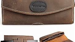 Leather Phone Holster,Belt Clip Double Pockets Cell Phone Pouch for Phone,Cards and Cash,Magnetic Closure Cell Phone Pouch Case for iPhone 14 Pro Samsung Galaxy S23,L,Darkbrown