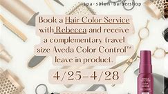 🌟Limited Time Offer! April 25th-28th Only! 🌟 Book a Hair Color service with our talented stylist Rebecca ONLY between April 25th and April 28th, and receive a complimentary travel-size Aveda Color Care™ Leave-In treatment 'light' product! Hurry, this special offer is available only while supplies last. Refresh your hair color and take home a fantastic product for your hair care routine. To book your appointment with Rebecca, please call us at 309-693-7719 or book online at www.fivesensesspaand