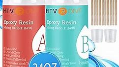 HTVRONT Epoxy Resin Kit 34OZ, Easy Mix 1:1 Ratio Resin Epoxy, Bubble-Free Crystal Clear Epoxy Resin for Crafts, Coating, Self-Leveling Resin Kit, Bonus 10 Stirring Sticks & Gloves, 2 Measuring Cups