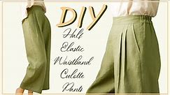 DIY Half Elastic Waistband Linen Culotte Pants | How To Make Back Elastic Waistband Culotte Trousers