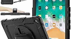 SEYMAC stock case for iPad 6th/5th Generation Case 9.7'' with Screen Protector Pencil Holder [360 Rotating Hand Strap] &Stand, Drop-Proof Case for iPad 6th/5th/ Air 2/ Pro 9.7 (Black)