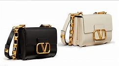 Valentino Garavani bag. Stud sign grainy calfskin shoulder bag. Color black, light ivory, white.