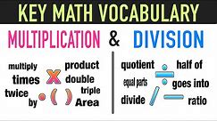 Math Vocabulary Words for Multiplication and Division!