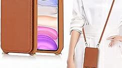 DEYHU iPhone 11 Phone Case with Card Holder for Women, iPhone 11 Case Wallet with Credit Card Slots Crossbody with Ring Kickstand Shockproof Slim Stand Case for iPhone11 - Brown