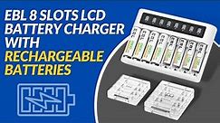EBL 8 Slots LCD Battery Charger with AA AAA Rechargeable Batteries