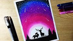 Beautiful Night Sky Star Drawing with Oil Pastel step by step