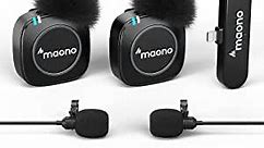 MAONO Ultra-Compact Wireless Lavalier Microphone with MFi Certified for iPhone, iPad, 2.4GHz Dual Lapel Mics with Pro Audio Chip and Mute for TikTok, Interview, Vlogging, Live Streaming(WM820 B2)