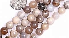 JOE FOREMAN 8mm Gray Ocean Fossil Agate Natural Stone Round Bead Semi Precious Gemstone Loose Beads for Jewelry Making 15" Beaded Strand DIY Handmade Craft Supplies