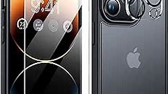 Humixx [5 in 1 Shockproof for iPhone 14 Pro Max Case, [2X Screen Protector + 2X Lens Protector] [Military Drop Protection] Silicon Slim Thin Translucent Matte iPhone 14 Pro Max Phone Case 6.7'' Black