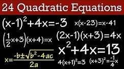 How to solve quadratic equations (by factoring, completing the square, & quadratic formula)