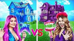 One Colored House Challenge! Mermaid vs Vampire!