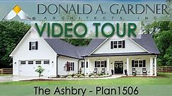 One-story house plan with a modern farmhouse facade and three bedrooms | The Ashbry