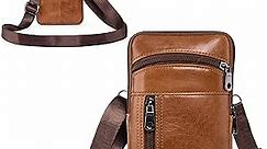 Hengwin Leather Phone Holster for iPhone 14 Pro Max 13 Pro Max 12 Pro Max Samsung Galaxy S22 Ultra Note 20 Ultra Wallet Case with Belt Clip Pouch Crossbody Cell Phone Purse Men Shoulder Bag (Brown)