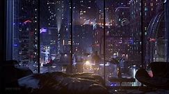 Spend The Night In This Futuristic Apartment | Tokyo CyberPunk City Ambience | Rain On Window