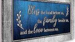 Christian Wall Art Decor Blue and Grey Canvas Prints Bless The Food Quote Wall Pictures Framed Artwork for Home Living Room Dining Room Kitchen Decorations