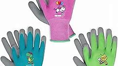 KDK 3 Pairs Kids Gardening Gloves,Yard Work Gloves for Toddlers, Youth, Girls, Boys, Childrens, Soft Safety Rubber Gloves (Age 5-7, Green, Blue&Pink)