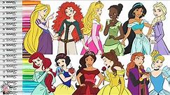 Disney Princess Coloring Book Compilation Belle Ariel Raya Elena Ana Merida Tiana Jasmine Mulan Elsa