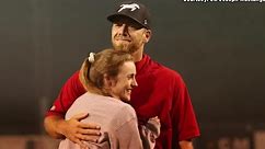 St. Joseph Mustangs' pitching coach Mack Stephenson proposes to girlfriend at Phil Welch Stadium