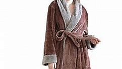 LOFIR Womens Fleece Robes Long Plush Soft Warm Flannel Spa Bathrobe for Women Ladies Sleepwear (Coffee, M)