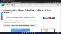 Change Critical Level Battery Action & Low Level Battery Action in Windows 11/10