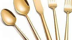 Kelenfer Gold Silverware Set Flatware Set Stainless Steel Cutlery Set 40 Pieces Hexagon Handle Home Kitchen Daily Use Service for 8