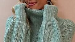 Sweaters for Women - Women's Long Sleeve Turtleneck Casual Loose Knit Loose Sweater Solid Pullover Jumper Tops,Green,M