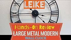 LEIKE Large Modern Metal Wall Clock / Rustic Round / Nearly Silent / Battery Operated / Black