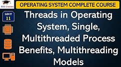 L11: Threads in Operating System, Single, Multithreaded Process Benefits, Multithreading Models