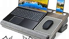 Lap Laptop Desk-Fits Up to 17Inch Foldable Laptop Bed Tray Table with Adjustable Dual Cushion,Wrist Rest & Mouse Pad,Portable Wood Laptop Stand for Sofa Bed,Multifunctional Slot for Tablet & Phone