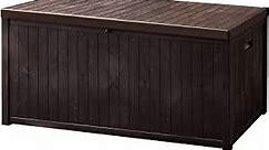 SUNVIVI OUTDOOR Deck Box with Anti-Bend Lid, Large 120 Gallon Patio Resin Waterproof Brown Outdoor Storage Box Outdoor Container for Patio Cushions, Outdoor Furniture, Garden Tools
