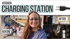 How I set up a charging station || Organize with Me! || Kitchen Organization + Cord Declutter