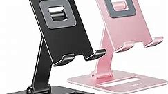 Nulaxy 2 Pack Dual Folding Cell Phone Stand, Fully Adjustable Phone Holder for Desk, Compatible with iPhone 15 14 13 12 11, Nintendo Switch, All Phones, Black & Rose Gold