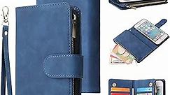 UEEBAI Wallet Case for iPhone 6 6S, Premium Vintage PU Leather Magnetic Closure Handbag Zipper Pocket Case Kickstand Card Holder Slots with Wrist Strap TPU Shockproof Flip Cover - Blue