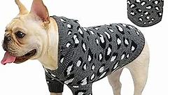 Fyzeg Dog Sweater Leopard Pattern Dog Hoodie Knitwear Sweater with Hat Winter Warm Pet Clothes of Kitten Puppy (Gray, Medium)