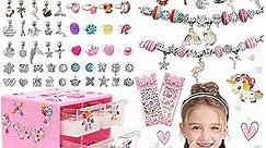 Charm Bracelet Making Kit,Toys for Girls Art Supplies Beads for Bracelets,Girls Toys Age 6-8 Years Old Friendship Bracelet Kit with Rings,Kids Toys for 6 7 8 9 Year Old Girls