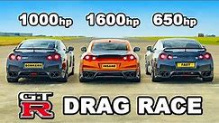 Nissan GT-R 1600hp v 1000hp v 650hp: DRAG RACE