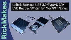 Unitek External USB 3.0/Type-C CD/DVD Reader/Writer for Mac/Win/Linux