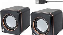 Manhattan USB Powered Stereo Speaker System - Small Size - with Volume Control & 3.5 mm Aux Audio Plug to Connect to Laptop, Notebook, Desktop, Computer - 3 Yr Mfg Warranty - Black Orange, 161435