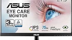 ASUS VP229Q 21.5” Monitor, 1080P Full HD, 75Hz, IPS, FreeSync/Adaptive-Sync, Eye Care, HDMI DisplayPort VGA, Frameless, VESA Wall Mountable BLACK