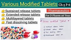 Various Modified Tablets | Sustained release tablet | Multilayered tablets | Pharmaceutics DPharm1st