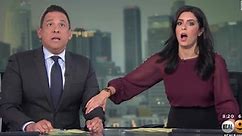 Terrifying moment anchors react to earthquake on set