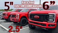 RACE RED FORD F250 & F350 Comparison-2.5” Leveled vs 5” & 6” LIFTED