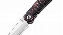 KATSU Folding Pocket Japanese Knife, G10 Handle, EDC Knife w/ D2 Steel Blade, Leather Sheath
