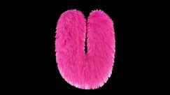 Pink fur letter U, 3D animated font, fluffy texture, with luma matte.