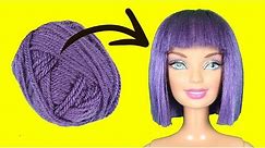 DIY Barbie Hairstyles with Yarn | How To Make Purple Doll Hair for Old Toys
