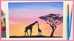 Giraffe Silhouette Acrylic Painting🦒Easy Acrylic Painting For Beginners/Painting Tutorial/Satisfying